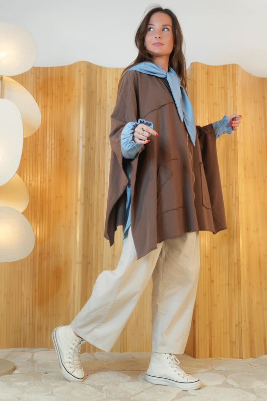 Oversized Sweatshirt Zip Cape Chocolate /7=